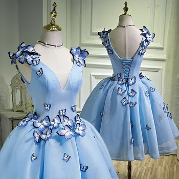 

100%real light blue butterflys alice/fairy fancy dress short ball gown/short lolita dress