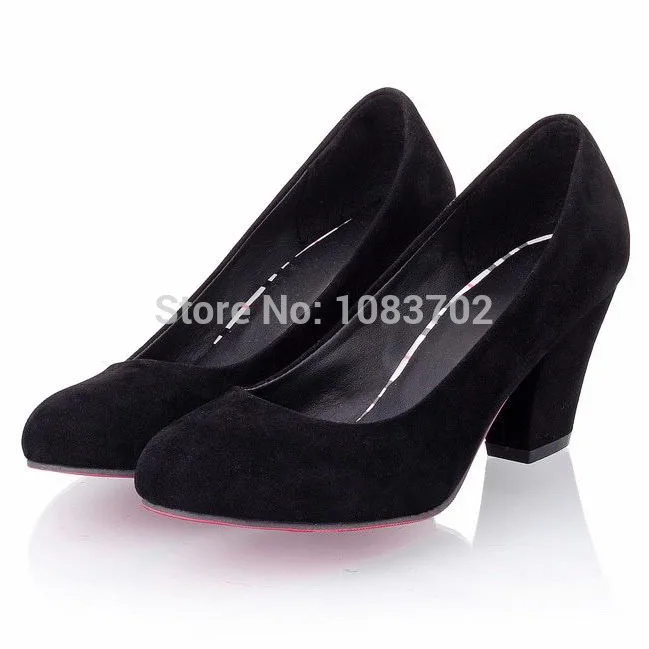 Hot New Plain Scrub Round Toe Thick Heel Women Pumps Comfortable