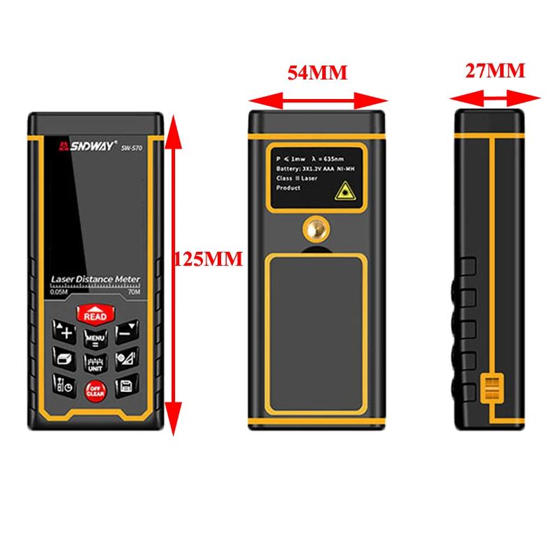 SNDWAY SW-S50 70 100 м цветной экран перезаряжаемый лазерный дальномер Дальномер Лента дальномера Trena угол линейки Bulid инструмент