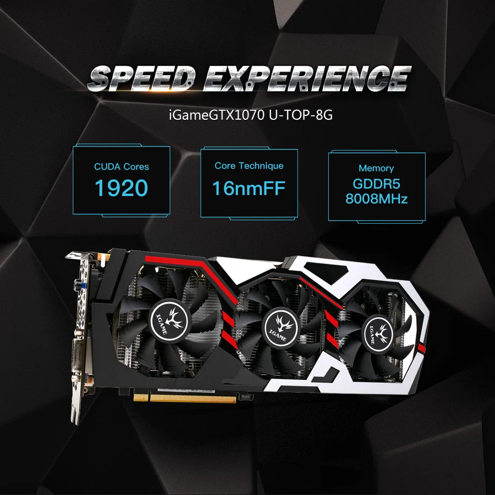 Красочная видеокарта NVIDIA GeForce GTX iGame 1070 GPU 8GB 256bit Gaming GDDR5 PCI-E X16 3,0 VR Ready с 3 вентилятором охлаждения