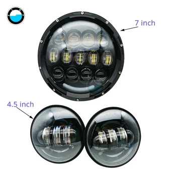 

7inch H4 LED Headlight With DRL Turn signal Angel eye light and 4.5inch passing lamps fog lights for Motorcycle.