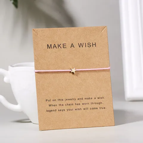 A Wish Heart Charm Bracelet Femme Adjustable Lucky Star Cross Butterfly Red String Women Kid Friendship Jewelry Card Gift
