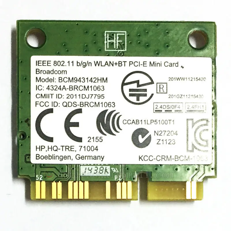 BCM943142HM 802.11bgn 1x1 Wi-Fi+ Bluetooth 4,0 ВМП WLAN адаптер 753076-001 аккумулятор большой емкости для hp 430 440 445 450 G2 M6 Broadcom BCM43142
