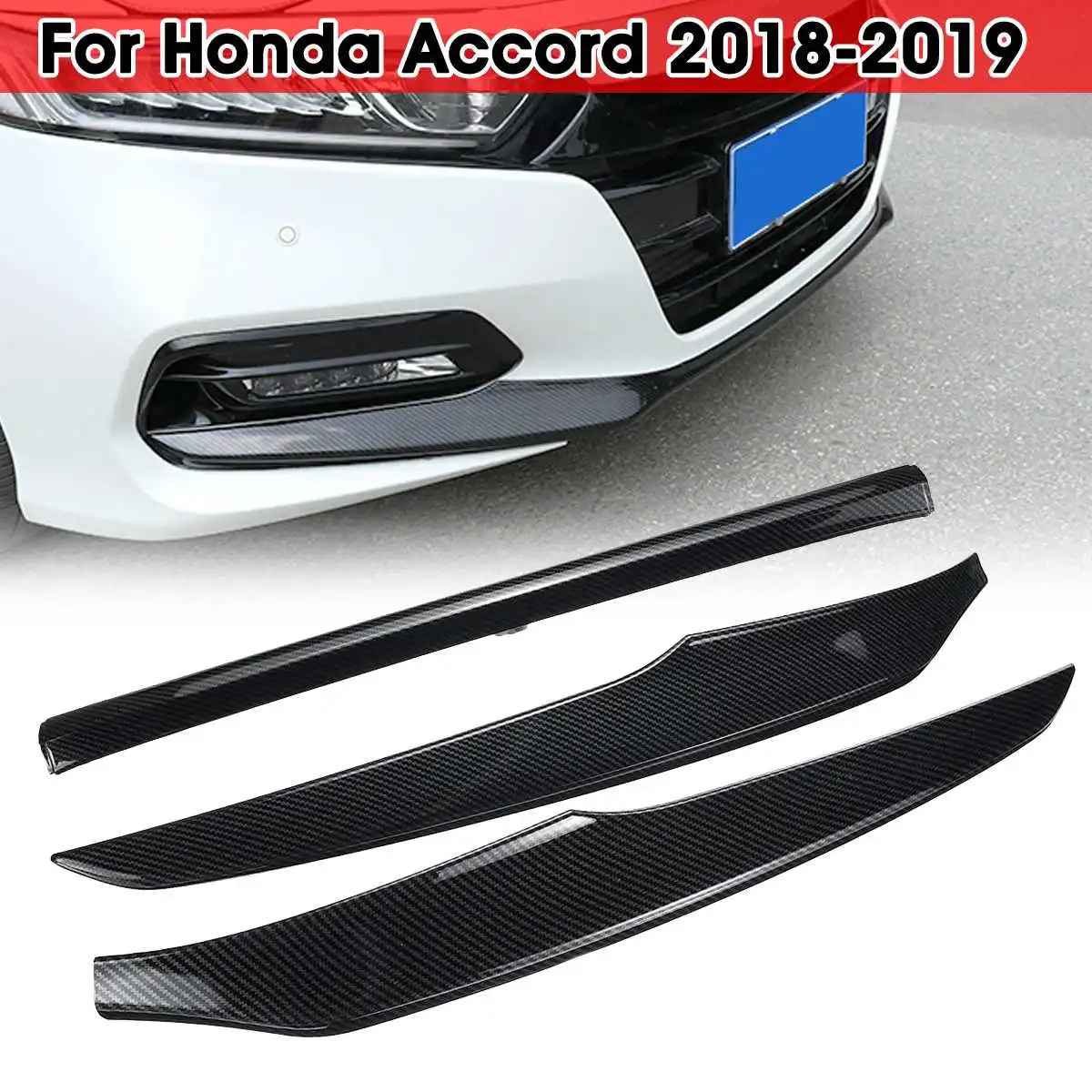 

3Pcs/Set Carbon Fiber Pattern Front Bumper Lip Spoiler Splitter Body Kits Protector Cover Trim Fits 2018-2019 For Honda
