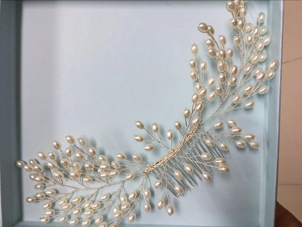 2018 New Luxurious Bride Hair Accessories 100% Handmade Pearl Wedding Hair Jewelry Party Pom Bridal Starry Hair Comb Pearl Tiara 5