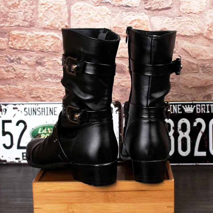 Итальянский дизайн; мужские роскошные мотоциклетные ботинки martin до середины икры; сезон весна-осень; высокие ботинки с заклепками в стиле панк; обувь из коровьей кожи с острым носком; zapatos