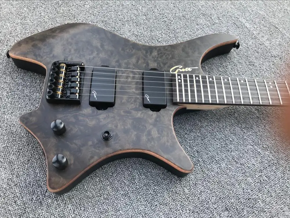 

Top quality black Burl wood Headless Electric Guitar,2018 Factory 24 Frets Guitarra, Black Hardware, Gloss finish,Free shipping