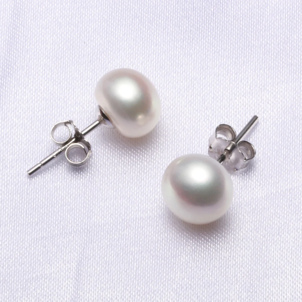 100 Genuine Freshwater White Pearl Stud Earrings Fashion&Simple 925 Silver Earrings Jewelry for
