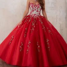Красные Бальные платья с вышивкой, хрустальные тюлевые платья с бисером, 15 лет, Дебютант, милая шея, Vestidos De 15 Anos