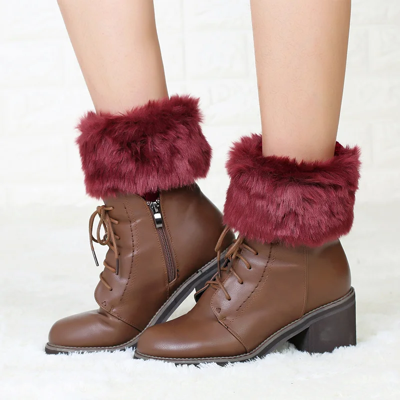 Fake Fur Winter Women Leg Warmers Solid Warm Boots Cuff Fashion Knitted Leg Warmers Crochet Knit FurTrim Leg Warmers Cuffs  (10)