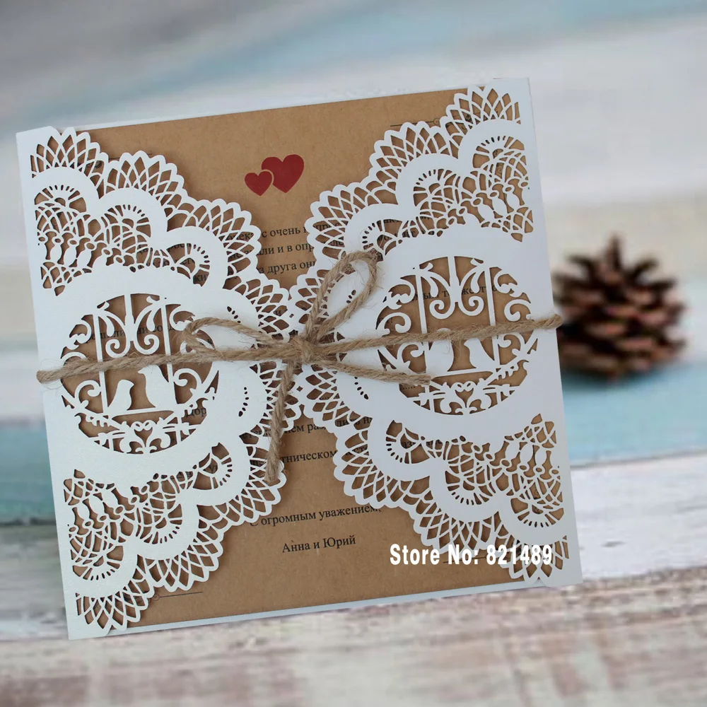 White Wedding Invitation Rustic Cards Unique Custom Printing - Pack of 50 | Дом и сад