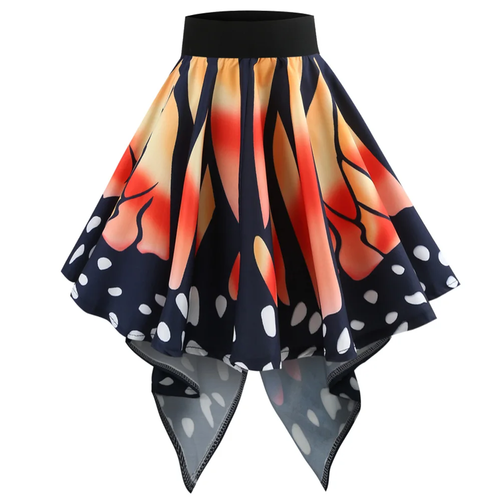 

Joineles Butterfly Print Autumn Women Vintage Skirts High Waist Swing Party High Low Skirts Audrey Hepburn 1960s Feminino Skirts