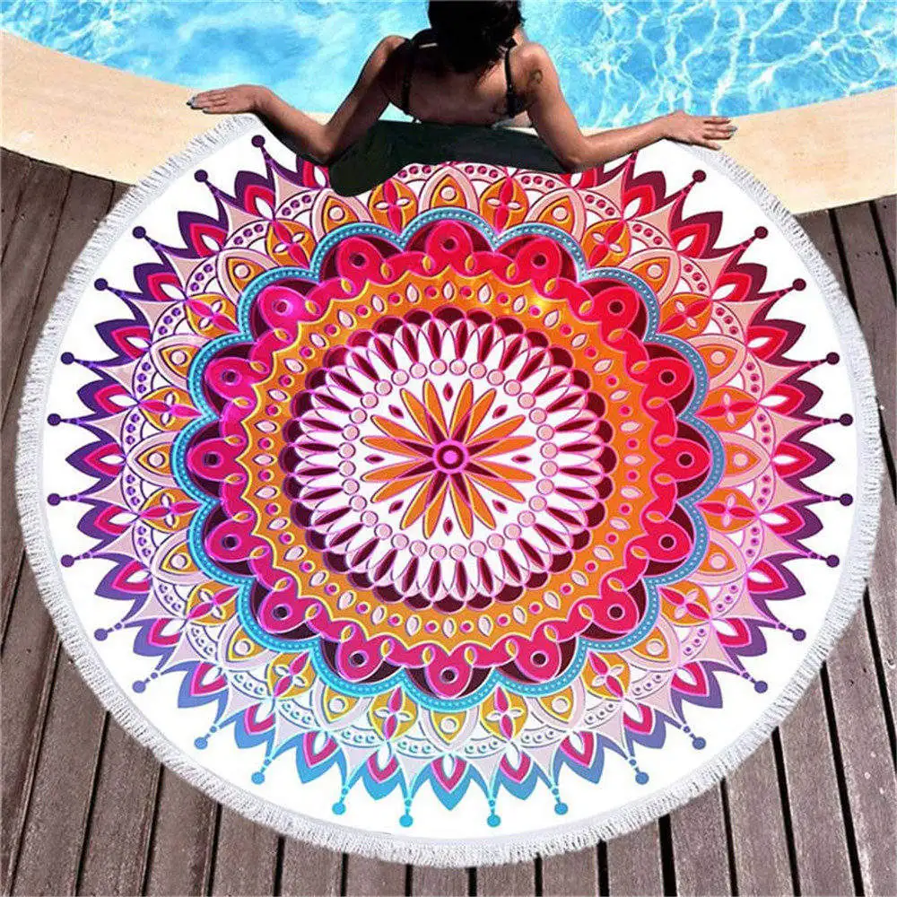 Mandala Geometric Series Microfiber Beach Towel Bohemia Style Round Colorful Swimming Shawl Yoga Mat |
