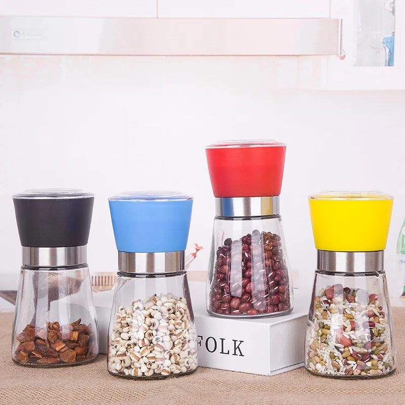 Lekoch Salt Pepper Mill PP Glass Portable Manual Pepper Grinder Ceramic Core Seasoning Grinders