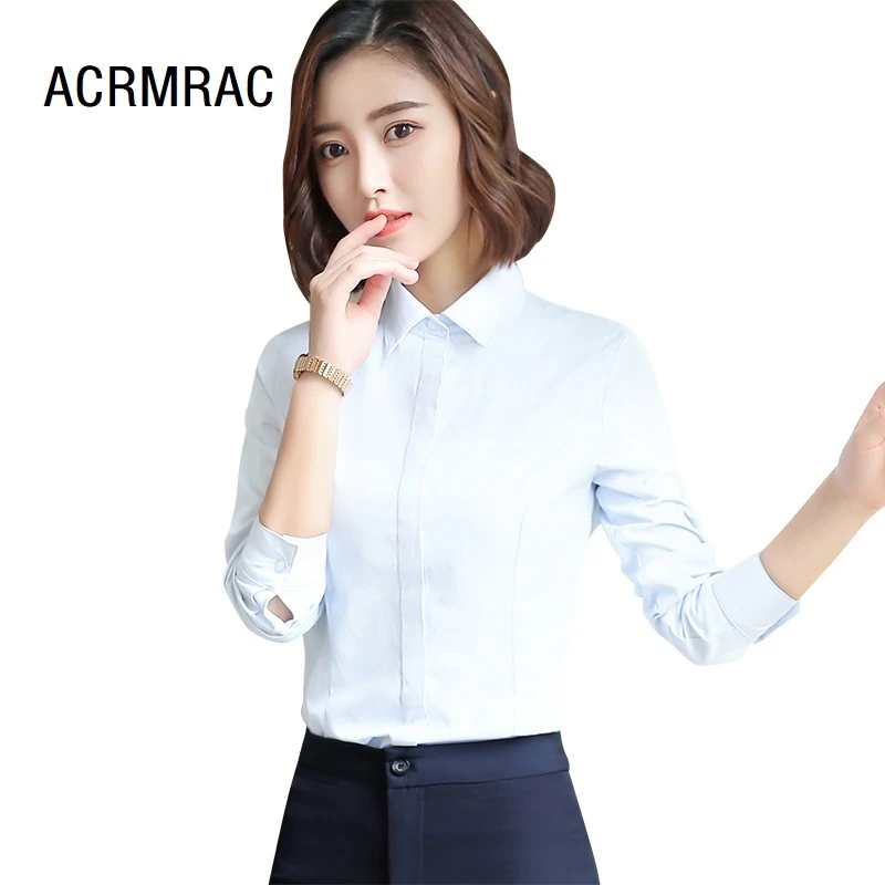 ACRMRAC Camisa manga larga para mujer, blusas entalladas formales de color sólido para mujer|Blusas y camisas| - AliExpress