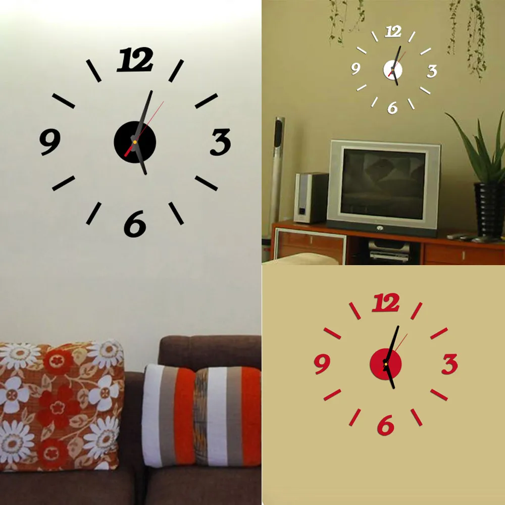 Wall clock Modern Wall Clock Living Room DIY 3D Home Decoration Mirror