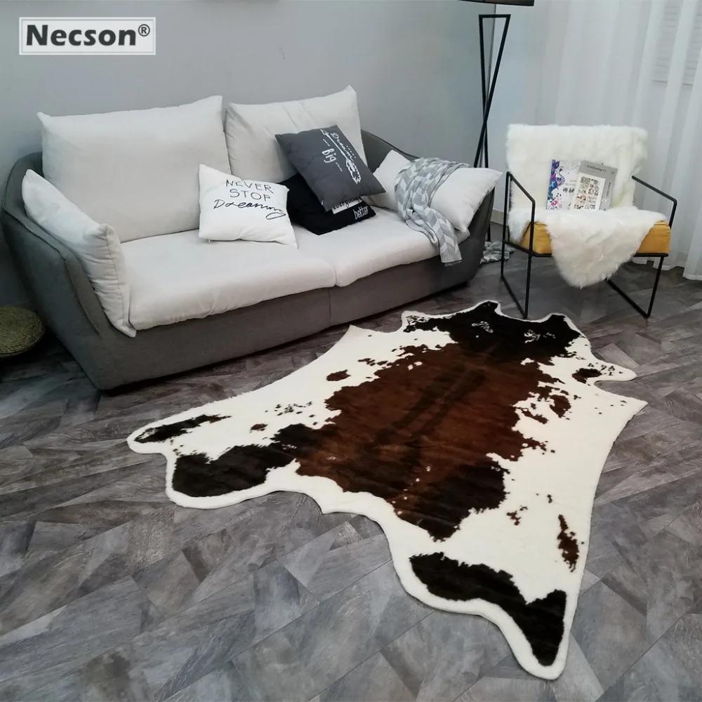Cowhide Rug Printed Black And White Faux Skin Cow Natural Shape