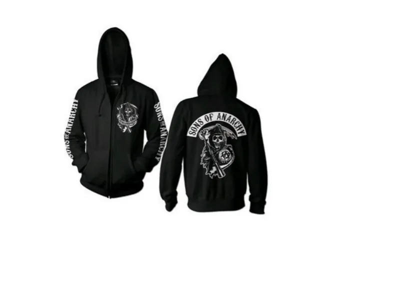 Goedkoop Hot Herfst Winter Dikke Sweatshirts Movie Sons Of Anarchy Rits Hoodie Heren Warme Jas Jas Cosplay Kostuum