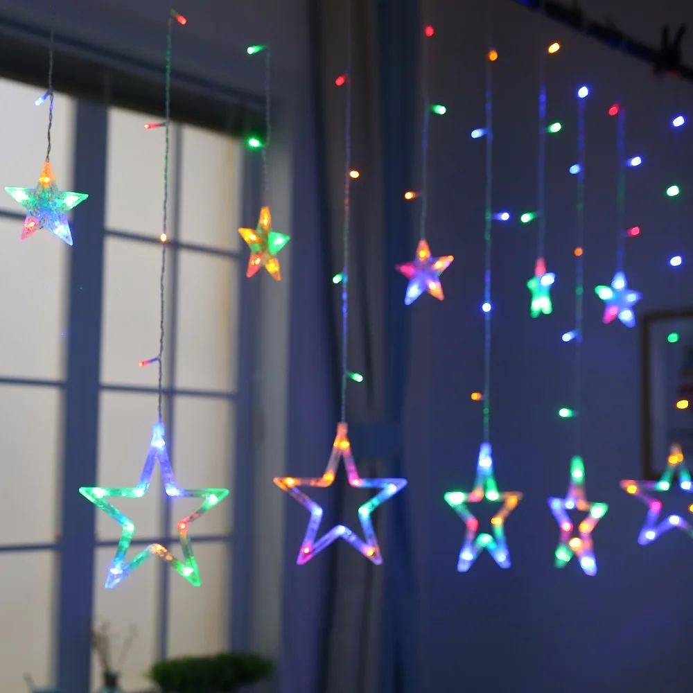 JUNJUE Holiday Lighting LED Fairy Star Curtain String luminarias Garland Decoration Christmas Wedding Pentagram String Light JUNJUE Holiday Lighting LED Fairy Star Curtain String luminarias Garland Decoration Christmas Wedding Pentagram String Light