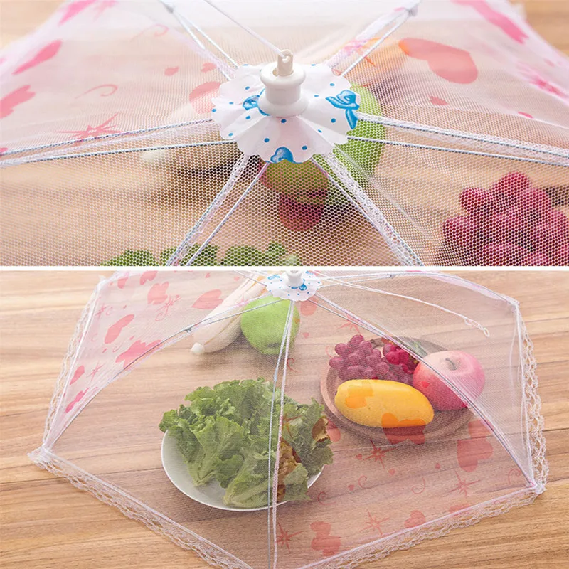 Collapsible Food Covers Lace Net Yarn Umbrella Foldable Anti-mosquito Fly Table Decoration Dust Cover Kitchen Tools