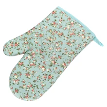 FJS- цветочный принт Держатель для посуды для духовки выпечки кулинарные перчатки термостойкие полиэстер и хлопок тканевые перчатки один синий