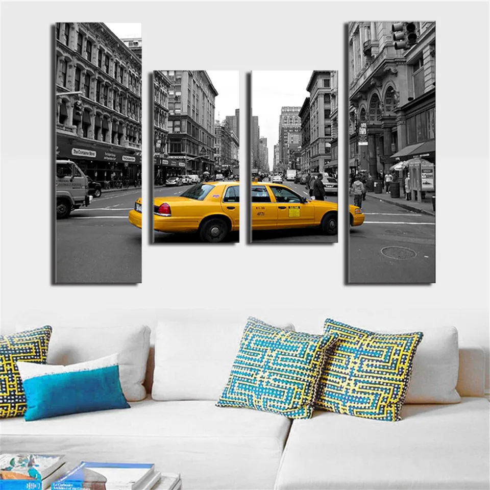 4 Piezas De La Ciudad De Nueva York Ver Lienzo Pintura Arte De La