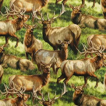 

108cmx100cm Cotton Woven Fabric - Elk, deer on grassland (228)