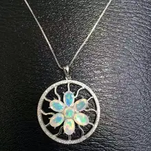 Подвеска с натуральным опалом S925 Серебряный натуральный драгоценный камень кулон Цепочки и ожерелья модный роскошный большой круговой сети для женщин ювелирные изделия