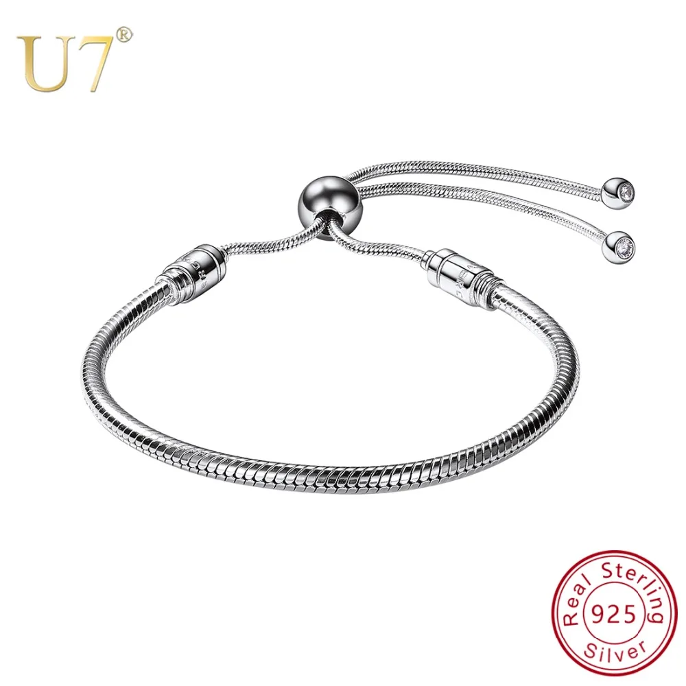 

U7 925 Sterling Silver Women Bracelets CZ Crystal Charm Bracelet for DIY Beads Bracelets & Bangles Wedding Jewelry Gift SC233