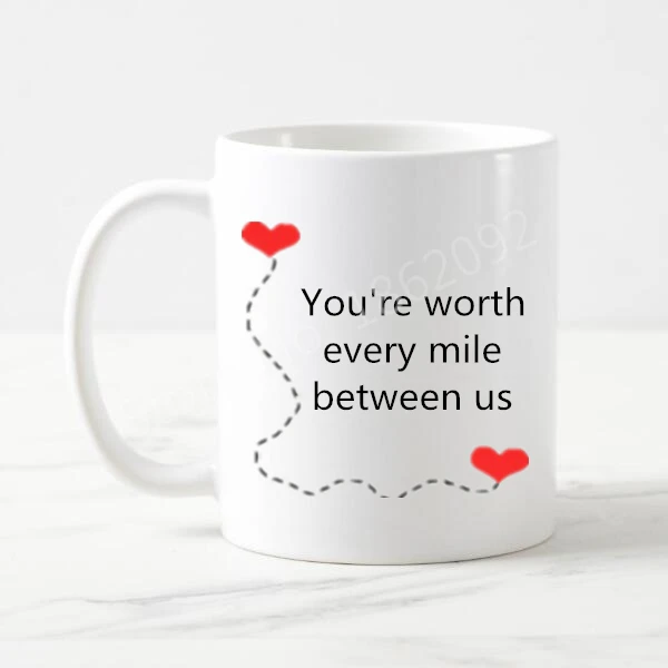 Hot Long Distance Relationship Gifts Coffee Mug Love Tea Cups You're Worth Every Mile Heart Ceramic Creative 11oz | Дом и сад