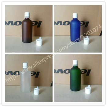 

100ml brown/clear/blue/green frosted Glass Essential Oil Bottle With white plastic anti-theft screw cap. Oil vial