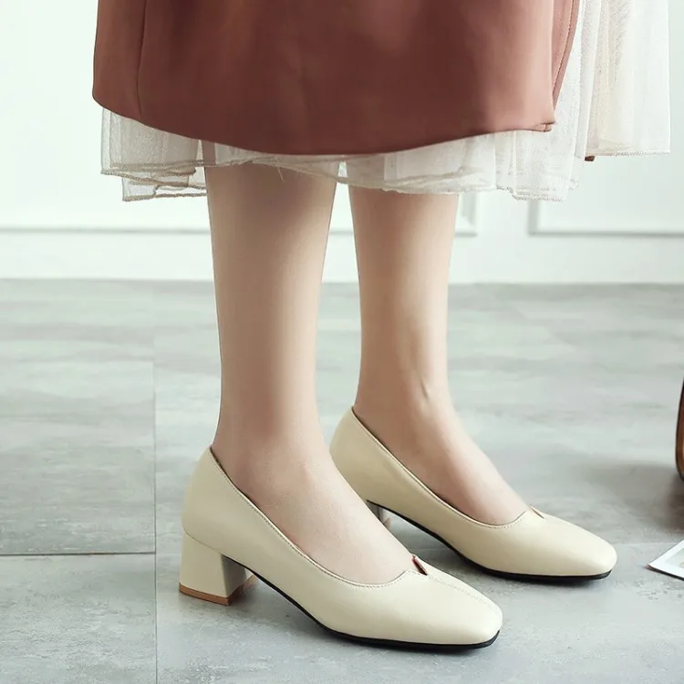 

Big Size 11 12 13 14 15 ladies high heels women shoes woman pumps Shallow-mouthed retro square-headed thick-heeled single shoes