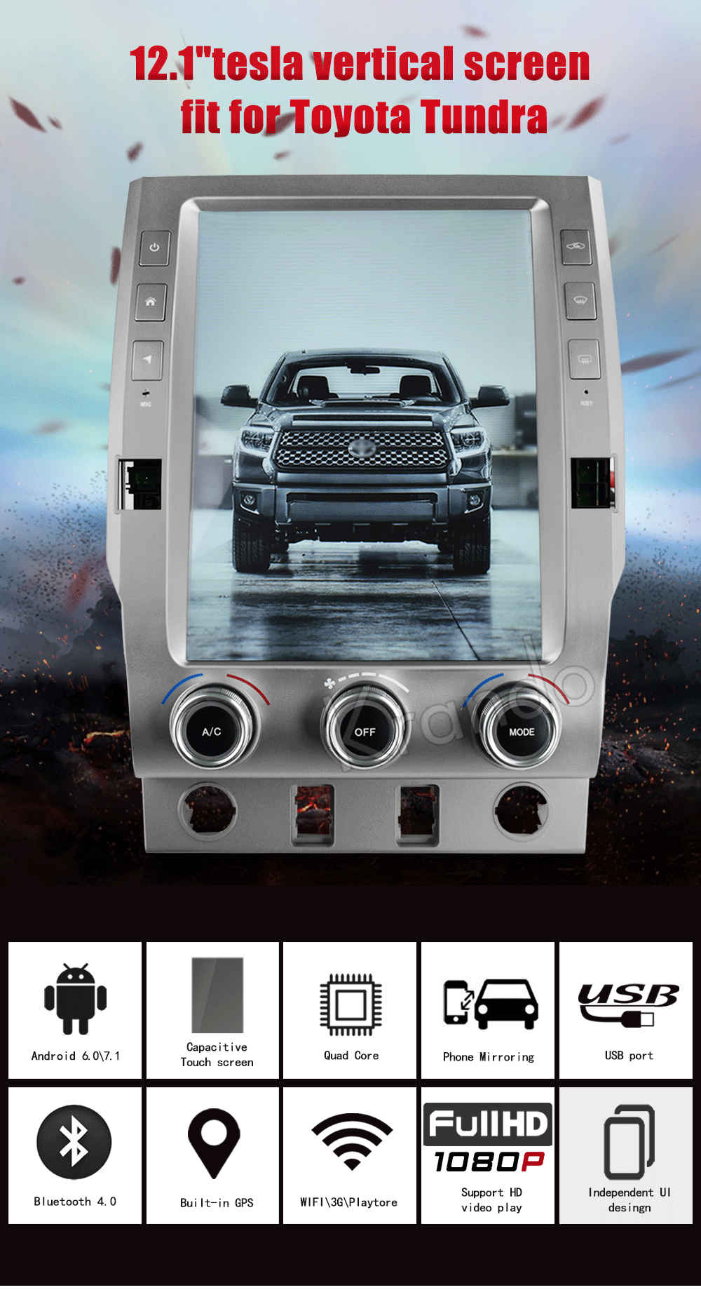 Cheap Krando Android 7.1 12.1" tesla Vertical screen car multimedia player GPS for Toyota Tundra 2014-2018 radio player navigation BT 0