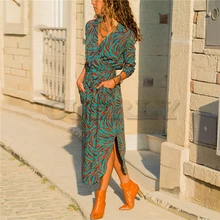 Women Long Dress Floral Print Summer Maxi Chiffon Beach Dress Elegant Party Dress Long Sleeve Office Shirt Dress CUERLY Longo Women Long Dress Floral Print Summer Maxi Chiffon Beach Dress Elegant Party Dress Long Sleeve Office Shirt Dress CUERLY Longo