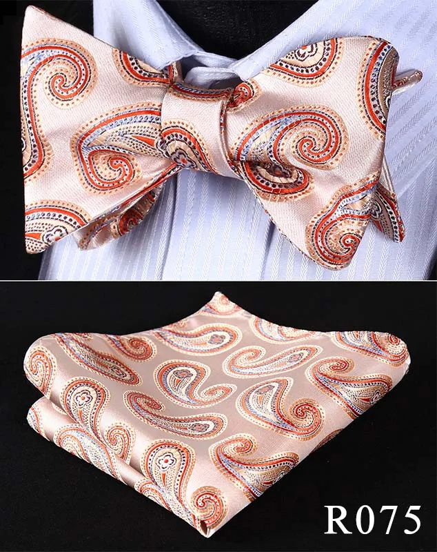 Мужские тканые шелковые свадебные галстуки-бабочки в горошек с цветочным узором и узором пейсли, набор носовых платков, карманные Квадратные Классические Вечерние и свадебные# RF4 - Цвет: R075