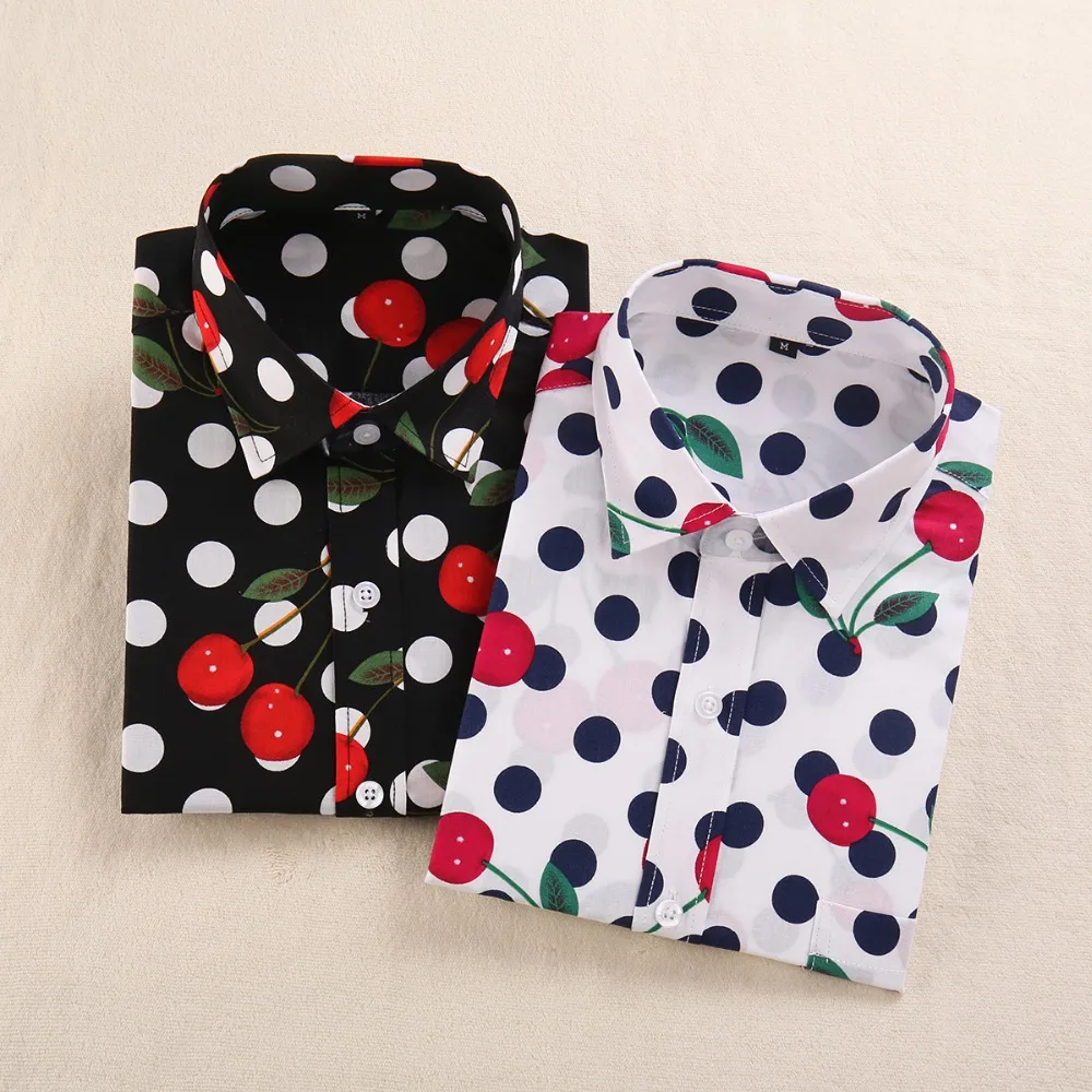 Dioufond Antumn Cotton Women Flamingo Blouse Floral Printed Ladies Long Sleeve Tops Vintage Famale Plus Size Casual Shirt