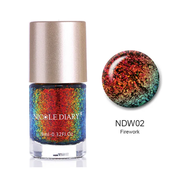 NICOLE DIARY 9ml Nail Polish Chameleon Metallic Jelly Holographic Polish Shiny Flakies Sequins Manicure Nail Art Lacquer Varnish - Цвет: Chameleon NDW02