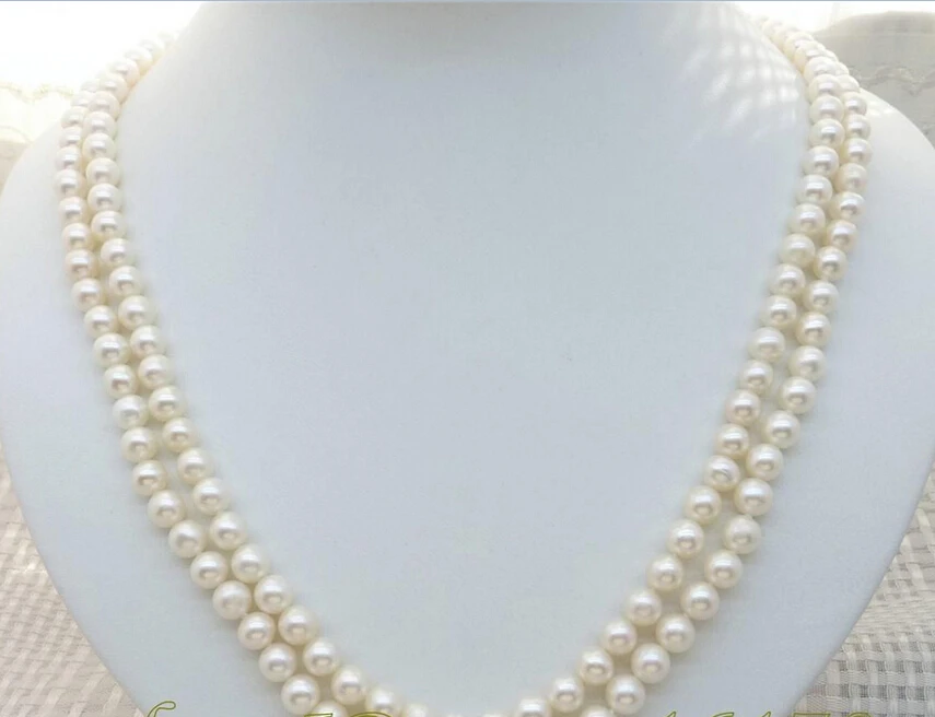 

fast 2 Strands 7mm AAA Grade White Akoya Pearl Necklace 21/22" NEW