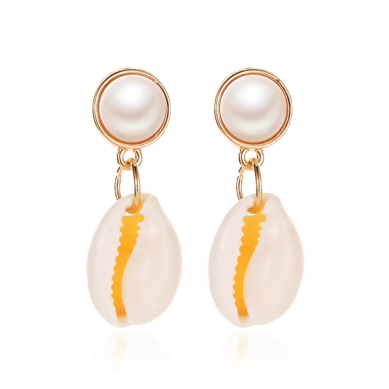 

New Natural Sea Shell Dangle Earrings Simple Gold Color Hanging Drop Earrings Female Jewellery Gift
