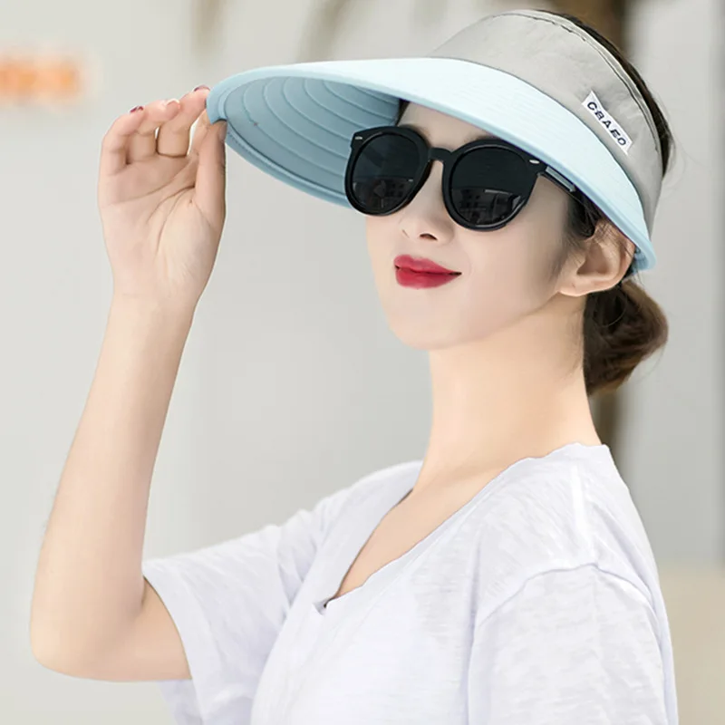 Модные козырьки для женщин складная шляпа от солнца летняя Пустой Топ шляпы с широкими полями для путешествий на открытом воздухе УФ пляжная кепка головной убор