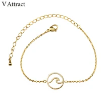 V притягивает 10 шт. модные ювелирные изделия для путешествий морские браслеты с волнами из нержавеющей стали простой круглый Bileklik Золото Серебро Pulseira Feminina