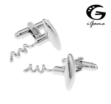 

iGame Men Gift Corkscrew Cuff Links Silver Color Copper Material Novelty Red Wine Opener Design Free Shipping
