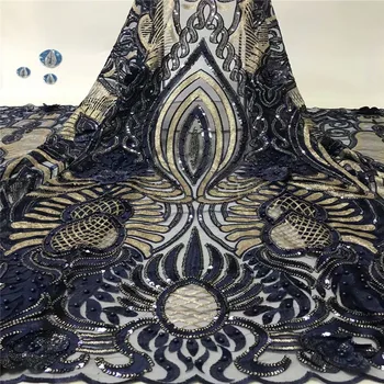 

2019 Latest African 3D Sequins Lace Fabric High Quality Black Lace French Beads Tulle Lace Nigerian Lace Fabrics For Wedding