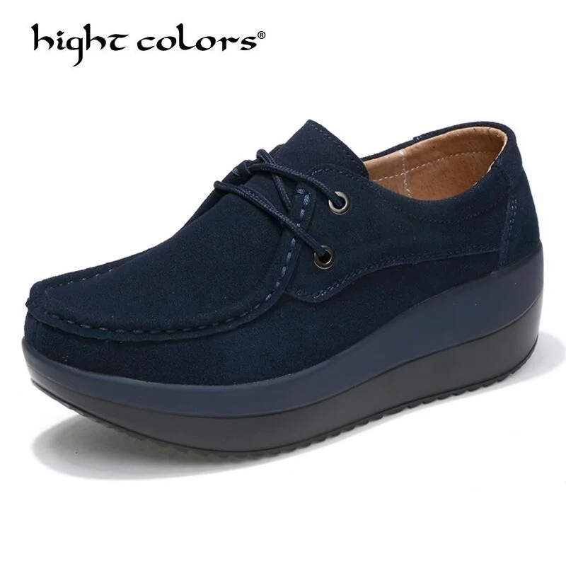 

New Women's Casual Concise Shoes Thick Platform Walking Height Increasing Women Loafers Breathable Swing Wedges High Heel Shoe