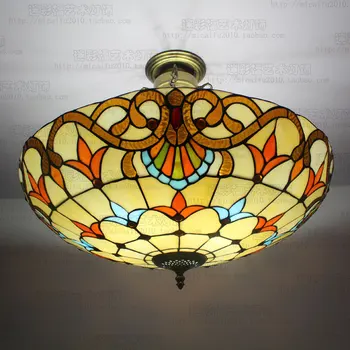 

Tiffany 60 cm Baroque European style color glass bedroom living room LED anti hanging ceiling lamp E27 110-240V