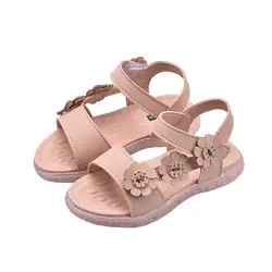 Удобные детские сандалии на плоской подошве с модным цветком для девочек, летние новые сандалии для маленьких девочек, шлепанцы, обувь