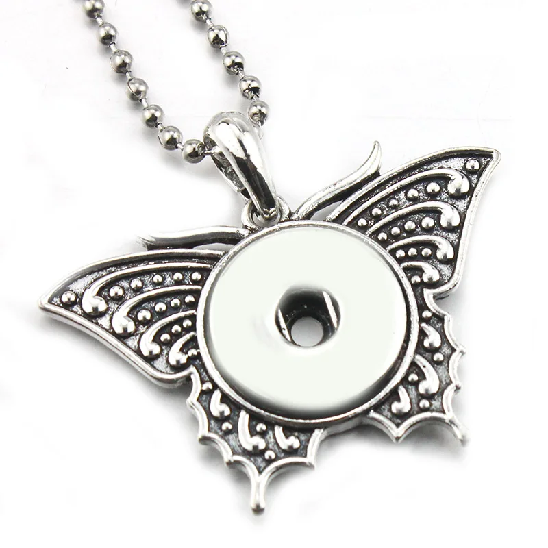 

2019 New Snap Necklace Fashion Vintage Silver Butterfly Necklace Fit 18mm Snap Buttons Pendant Necklace For Women Button Jewelry
