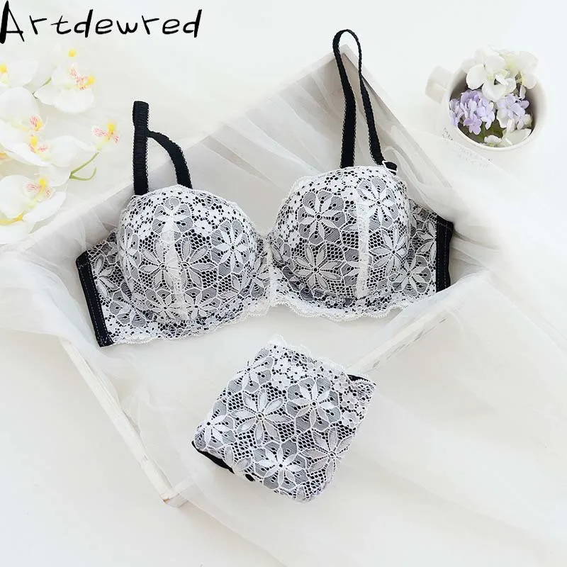

Women sexy Lace lingerie Push Up Half Cup bra and panty set Lounge Bra and Panties Embroidery Bra Set underwear intimates suit