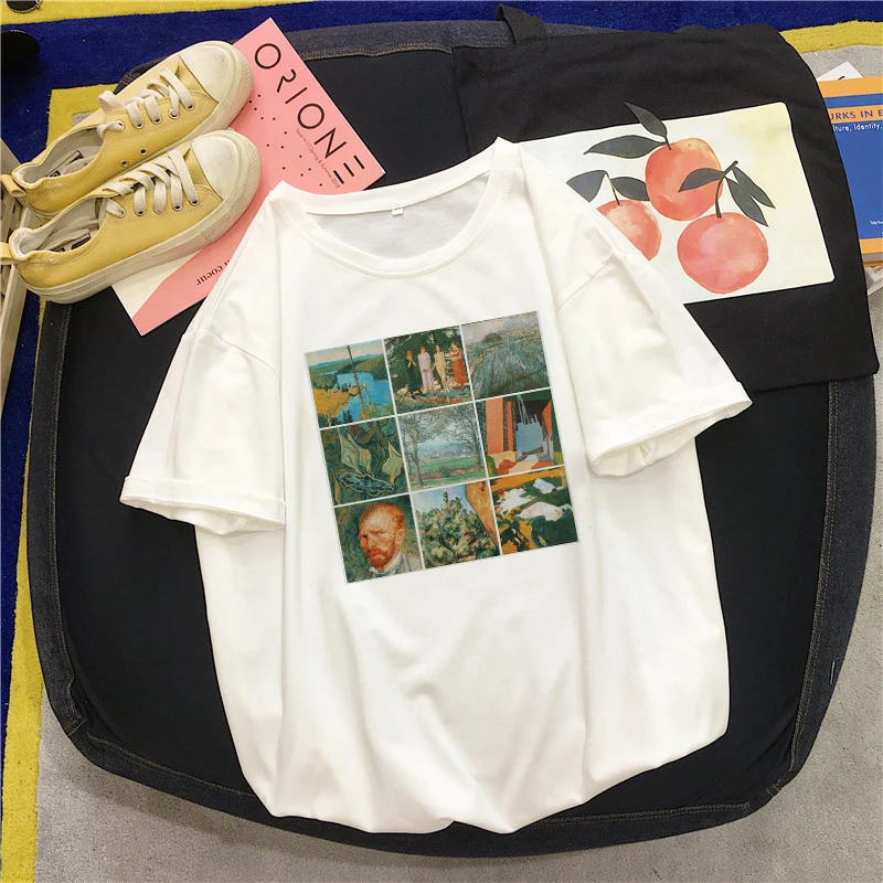 

van gogh Vintage oil print art print women T-shirt female harajuku ulzzang tops funny shirts aesthetic art Casual femme clothes