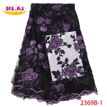

Velvet Lace Fabric High Quality Party Lace, Stones Purple Lace Fabric, Flower Patten Lace Material MR2369B